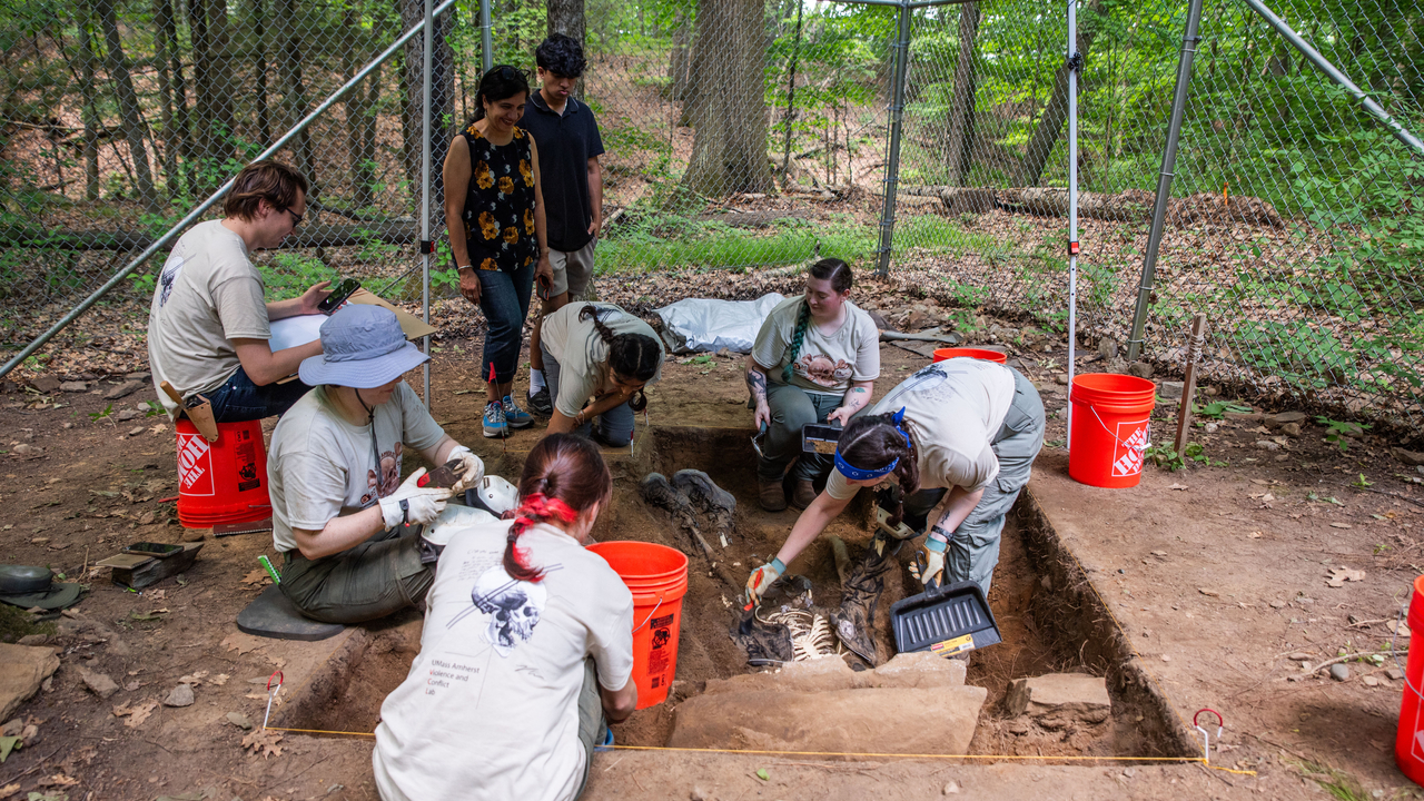 Students dig during UMass Amherst’s Bioarchaeology and Forensic Anthropology Field School